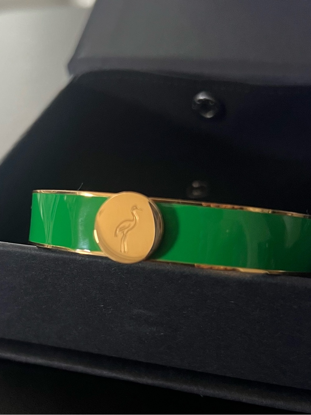 Talidara Gold-Trim Green Enamel Bracelet with Emblem